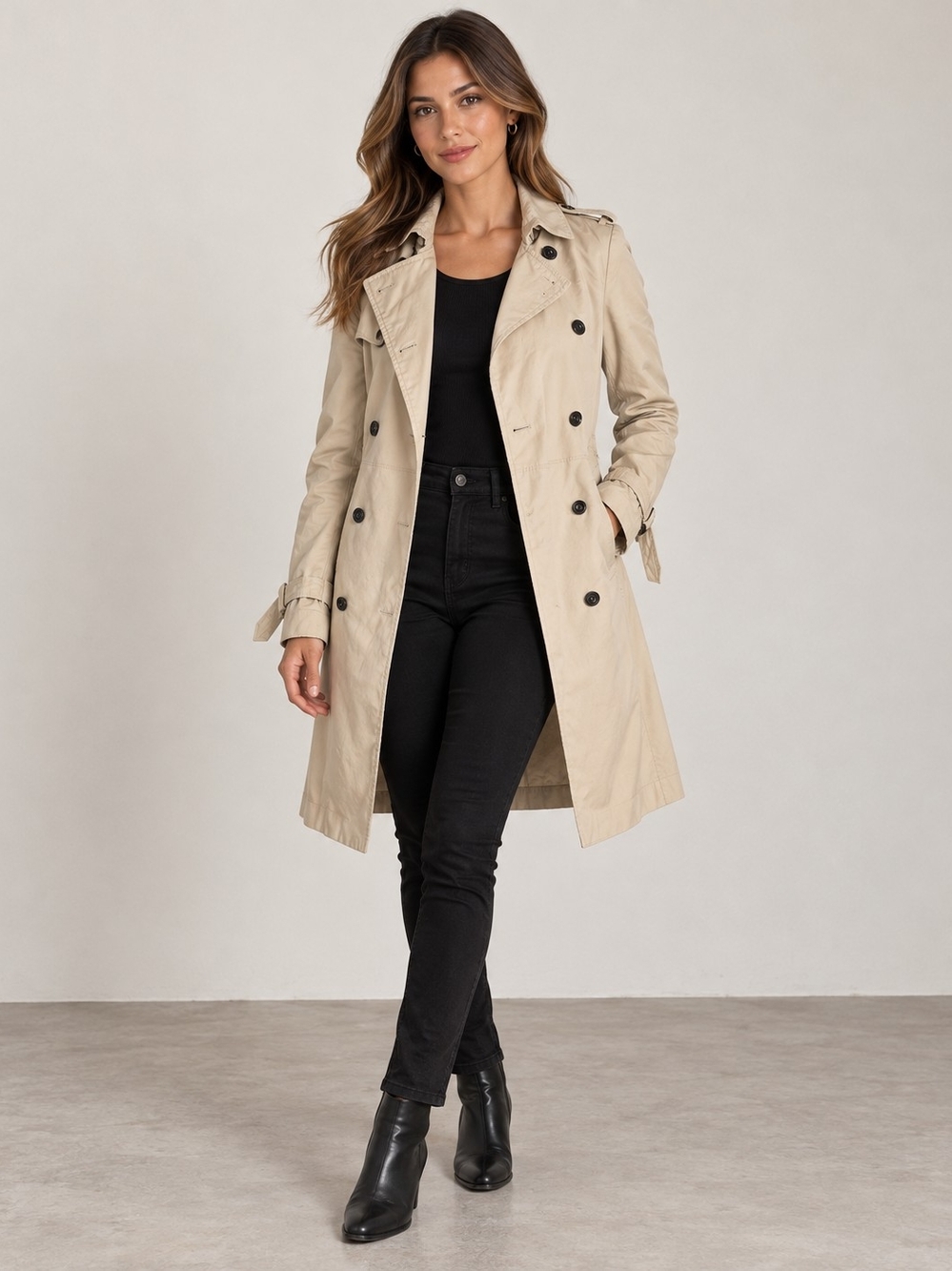 Zara Beige Double-Breasted Trench Coat